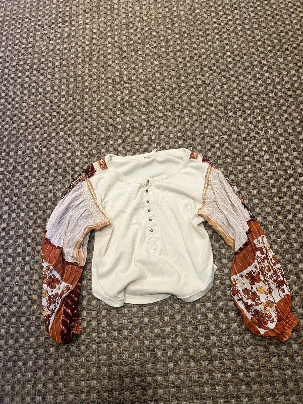 Free People small Peasant Top with Patterned Balloon Sleeves